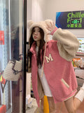 Color Blocked Thickened Lamb Wool Cotton Jacket For Women