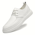 Scarpe casual da uomo Valstrend con tomaia in pelle di mucca, suola in cuoio, design basso e punta rotonda, colore bianco