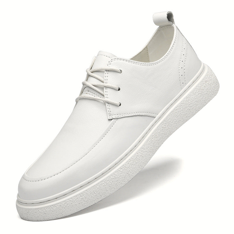 Scarpe casual da uomo Valstrend con tomaia in pelle di mucca, suola in cuoio, design basso e punta rotonda, colore bianco