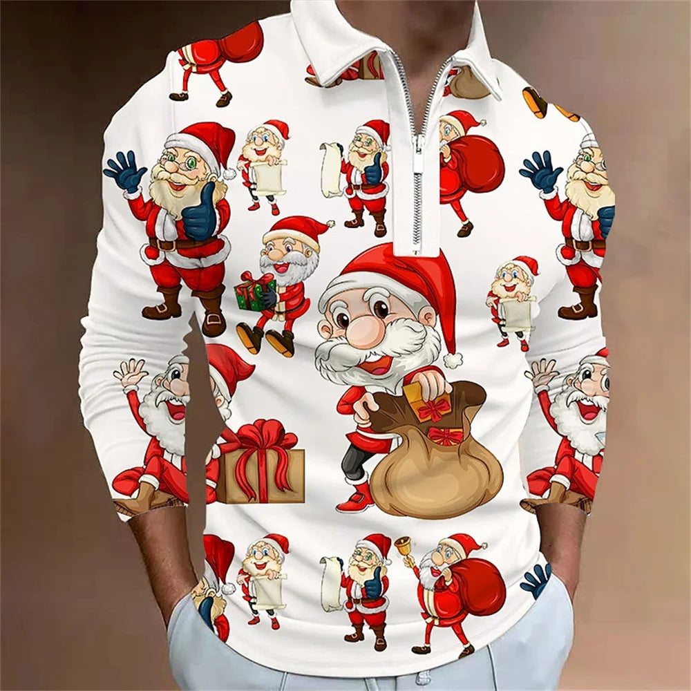 Top con cerniera e reverso con motivo natalizio di Babbo Natale, stampa digitale 3D, marca Valstrend shop, dettaglio colorato.