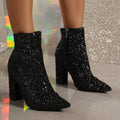 Stivaletti donna Valstrend, inverno e autunno, con tacco chunky, punta a punta e dettagli di paillettes nella taglia grande.