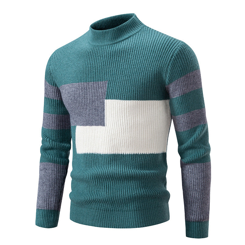 Maglione da uomo Valstrend con collo alto a mezza altezza e dettagli a contrasto, stile casual e moda giovanile coreana.