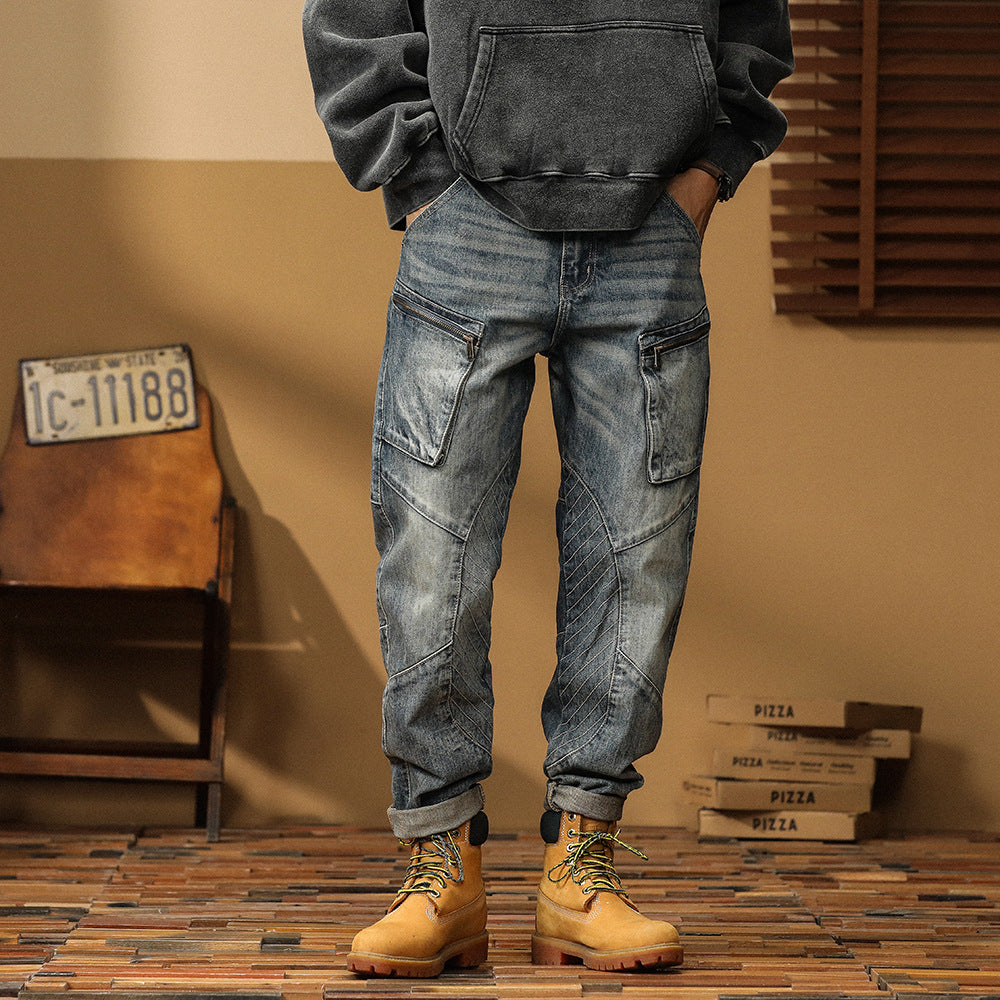 Jeans uomo Valstrend shop American Straight, pantaloni larghi e versatili in denim blu con vita alta e tasche frontali.