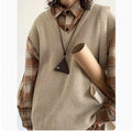 Winter Solid Color Retro V-neck Knitted Vest Sleeveless Sweater