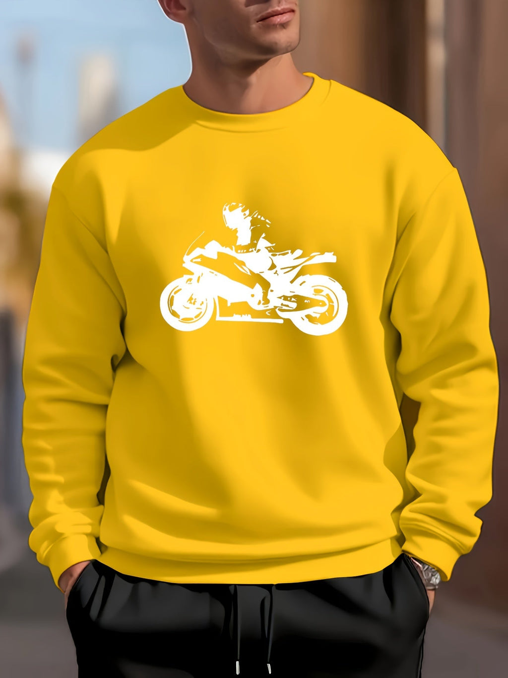 Maglione sportivo da uomo Valstrend con stampa silhouette di cavaliere, girocollo comodo, ideale per uso quotidiano e all'aperto