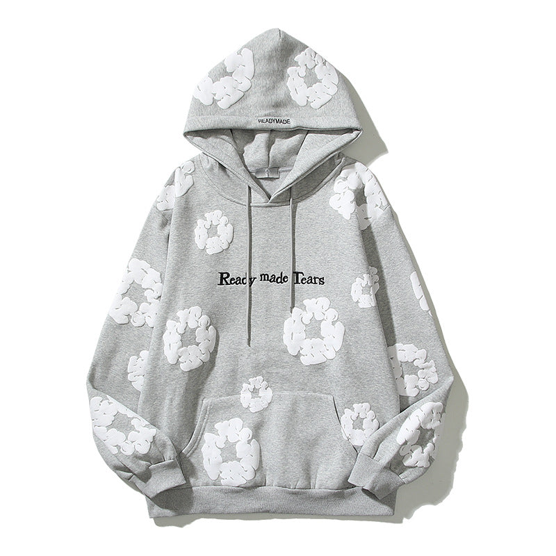 Felpa con cappuccio Valstrend in cotone puro, stampa floreale, imbottitura in schiuma tridimensionale e kapok, stile casual e comodo