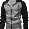 Men's Color Block Zip-Up Hoodie - Casual Long Sleeve with Kangaroo Pocket, Polyester Blend, Machine Washable - Perfect for Fall/Winter