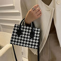 Women's Fashion Houndstooth Handbag, Autumn/Winter New Arrival, Faux Leather, Casual Shoulder Crossbody Bag, Black, Washable, No Oil Edges, Faux Leather Lining, City Theme, Zipper Closure, No Included Accessories