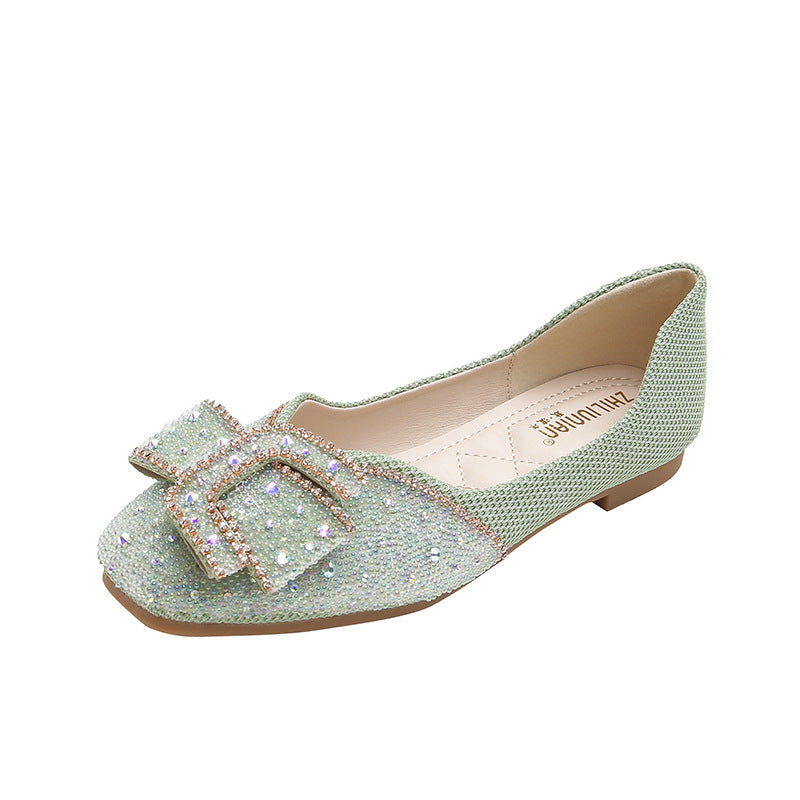 Scarpe donna Valstrend quadrato con tacco basso, rhinestone, senza calzino, stile versatile tutte le stagioni, taglie comode