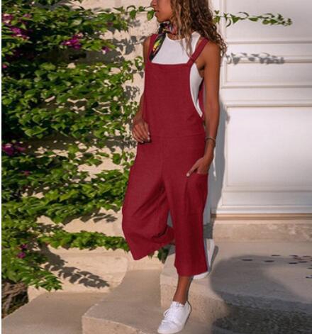 Completo jumpsuit casual in cotone e lino, valtrendy, pantaloni larghi e lunghi, vestibilità morbida e comoda, stile rilassato
