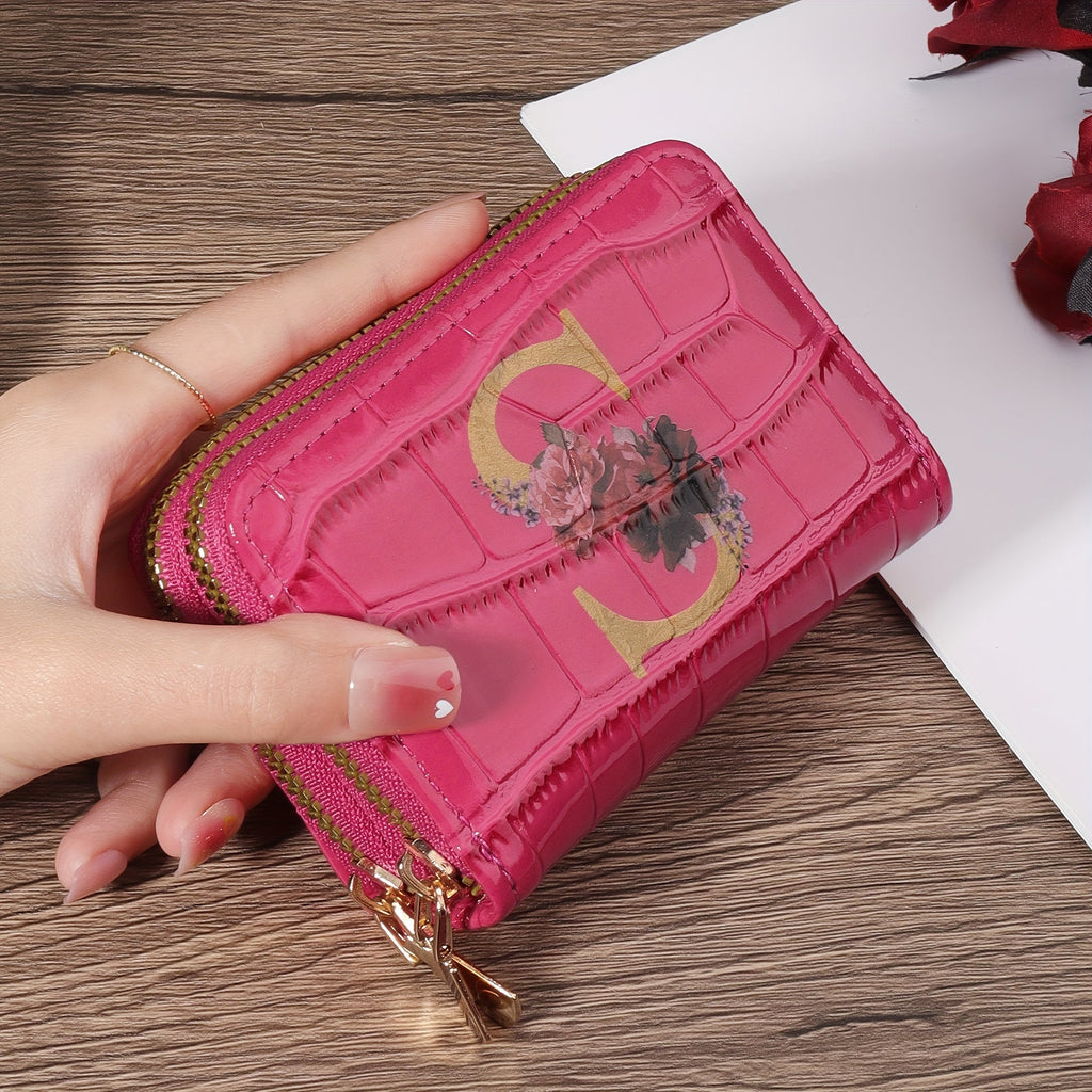 Portafoglio portacarte Valstrend con motivo floreale, piccolo, con zip, ideale per donne o uomini, a forma di portafoglio a fisarmonica.