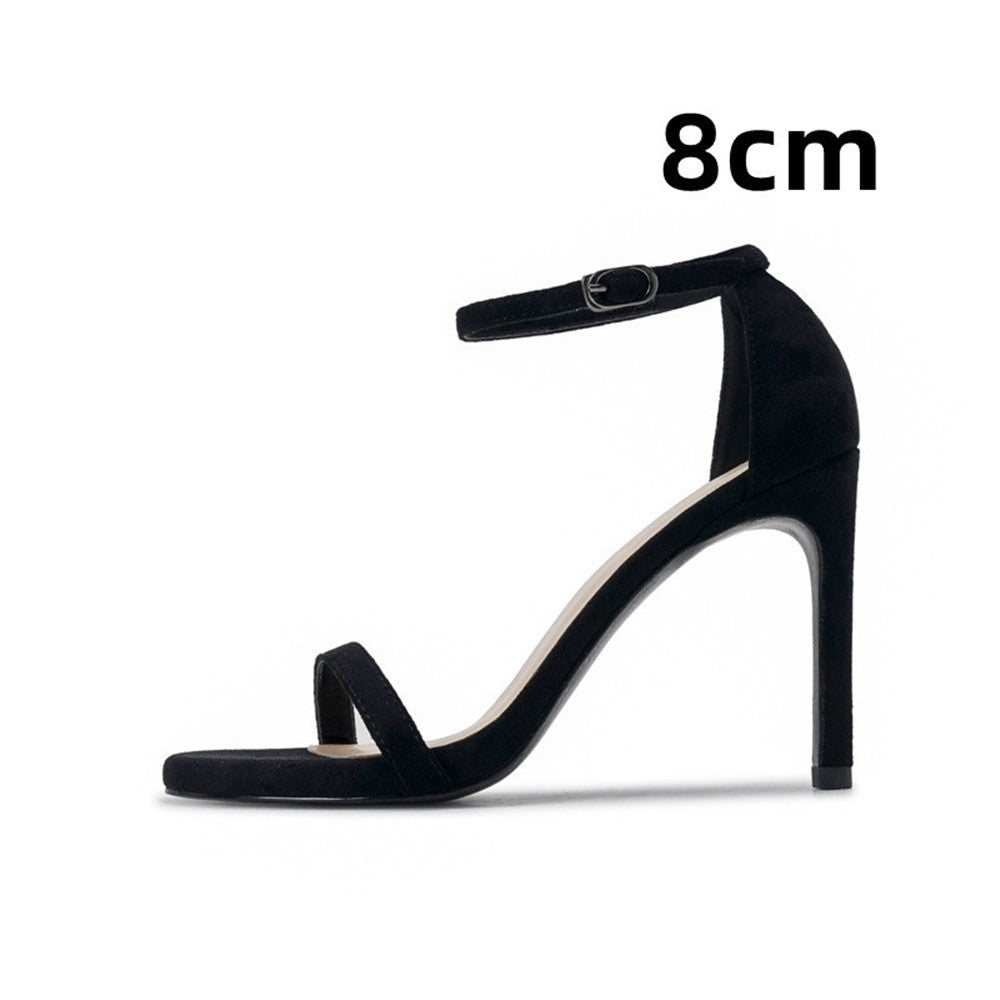 Sandali con tacco a spillo da donna Valstrend, cinturino con fibbia, scarpe eleganti in pelle nera.