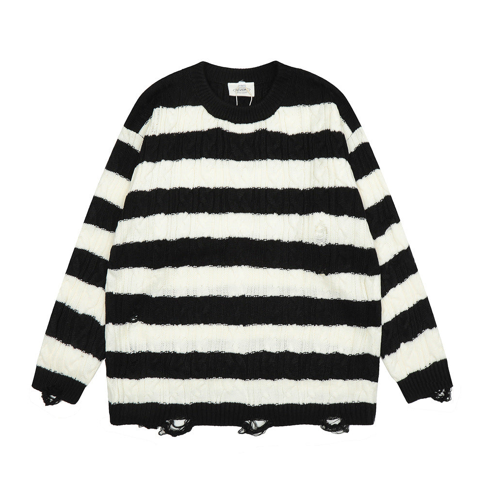 Maglione da uomo a righe a contrasto con scollo rotondo, marca Valstrend Shop, in tessuto morbido e comodo.