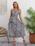 Vestito lungo a trapezio in stampa leopardo europea e americana, veste ampia e elegante, marca Valstrend.