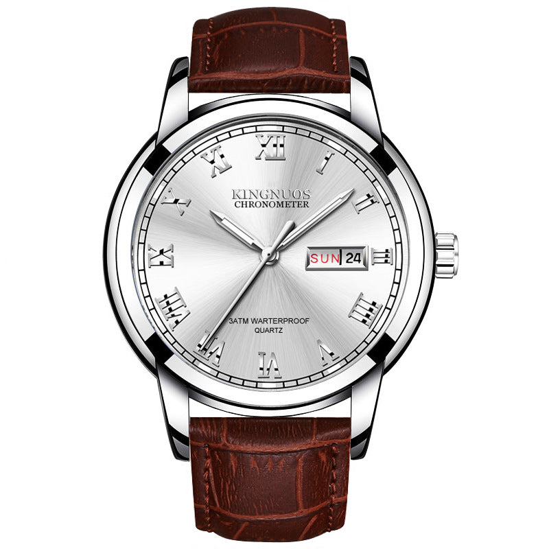 Orologio da polso Valstrend con cinturino in acciaio, calendario doppio, stile business, senza meccanismo, resistente e elegante.
