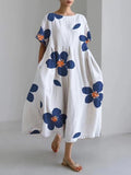 Digital Printing Small Chrysanthemum Women's Casual Short Sleeve Large Swing Dress