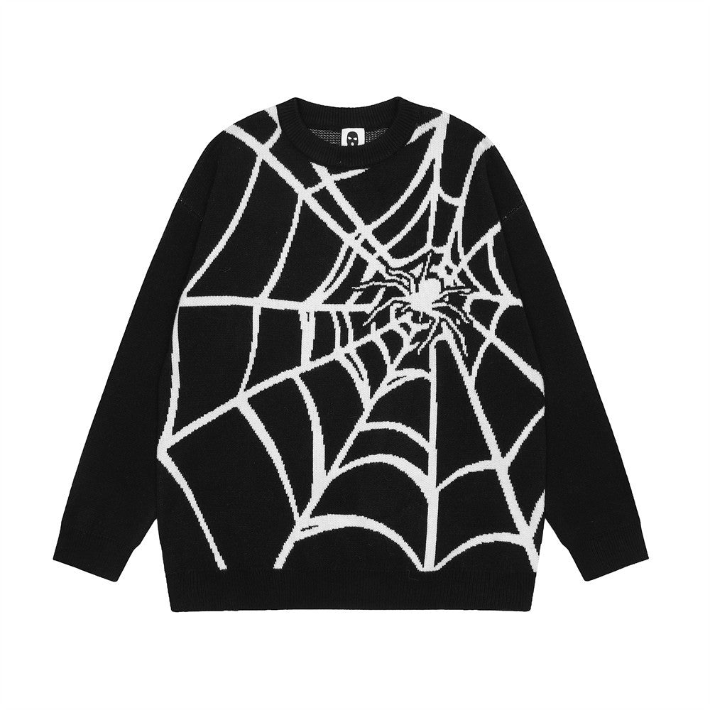 Maglione uomo Valstrend con motivo a ragnatela jacquard lavorato a maglia, stile elegante e caldo, dettagli visibili in immagine.