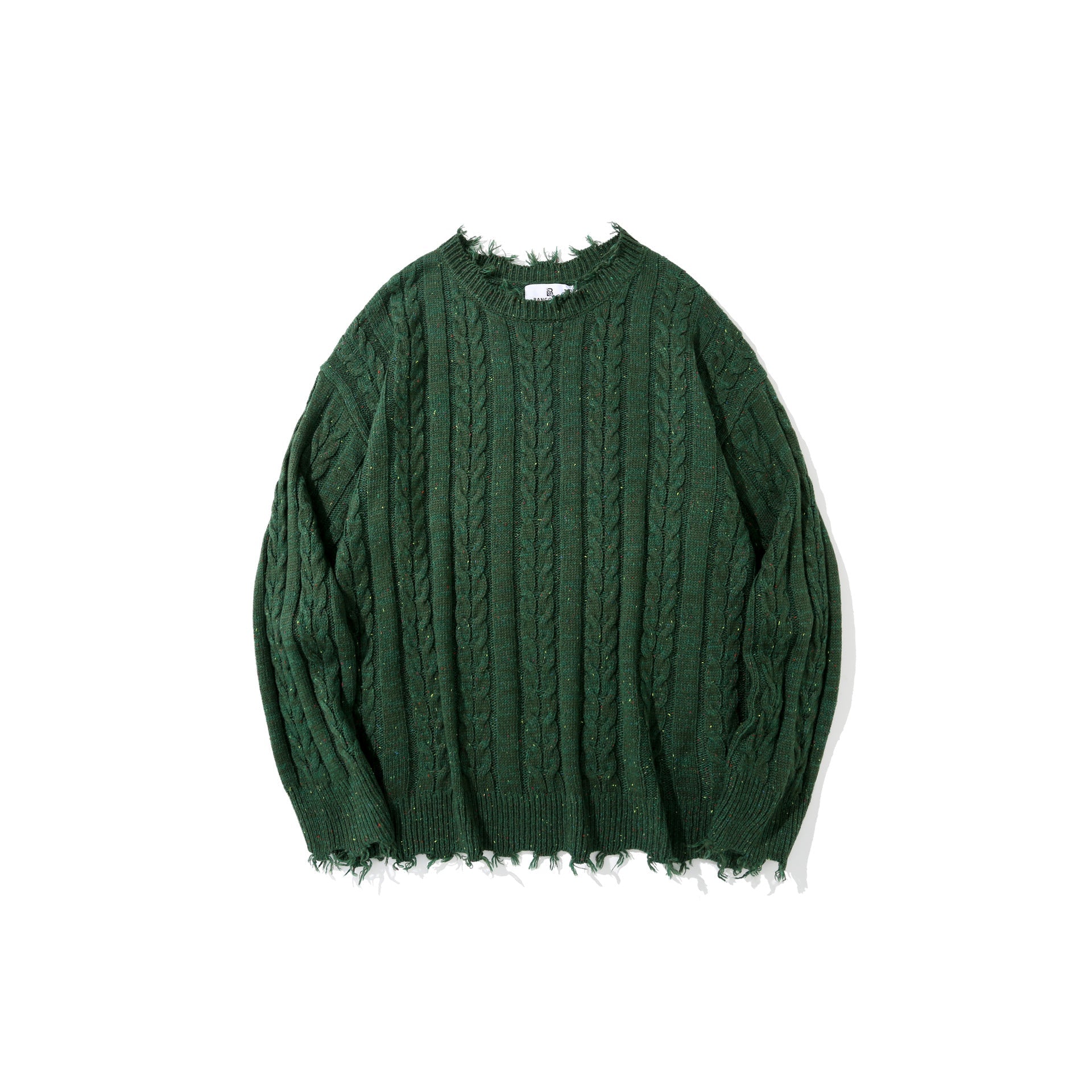 Pure Color Jacquard Twist Ripped Sweater Men's High Street Idle Style