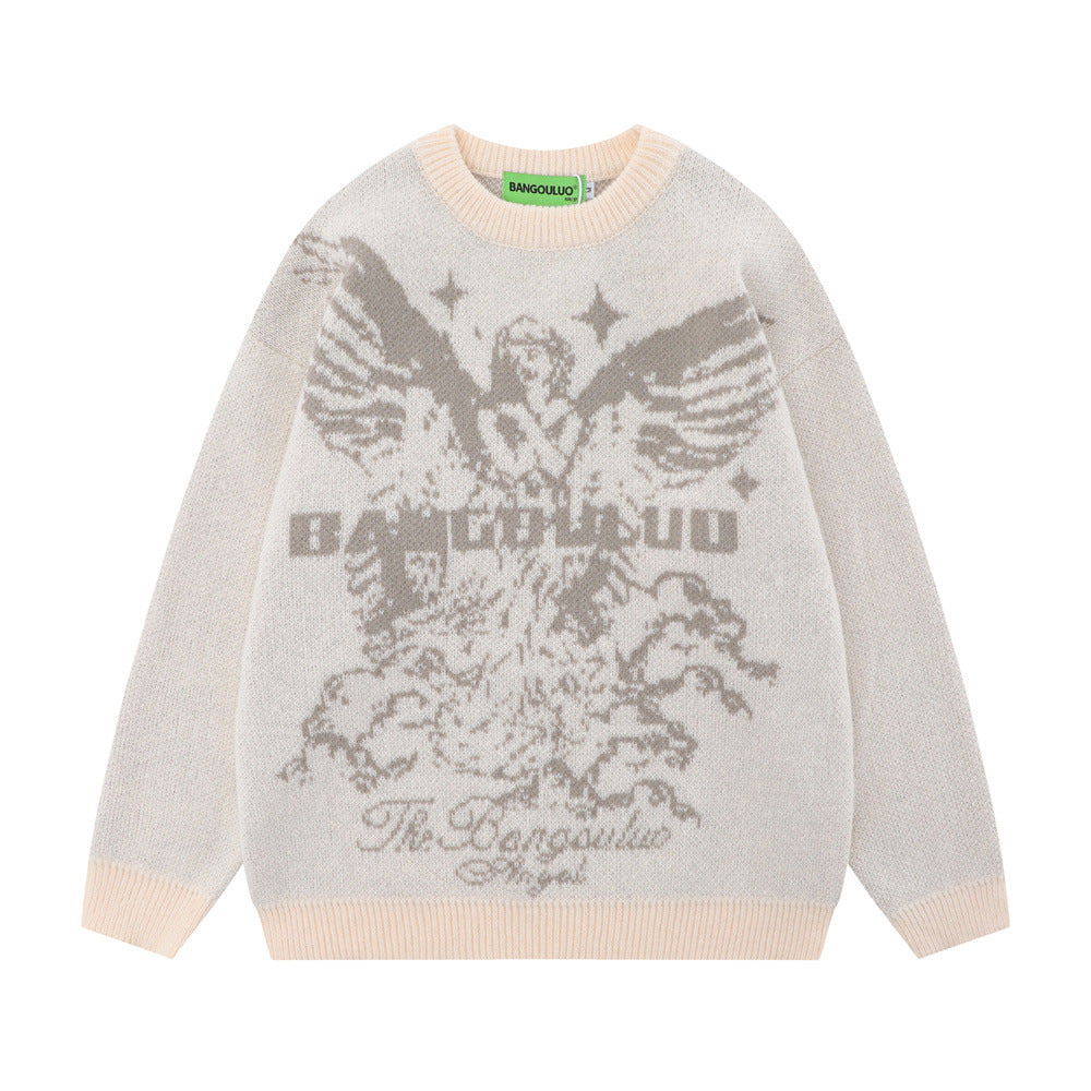 Maglione casual da uomo Valstrend con stampa statua americana di un angelo, morbido e comodo per un look rilassato.