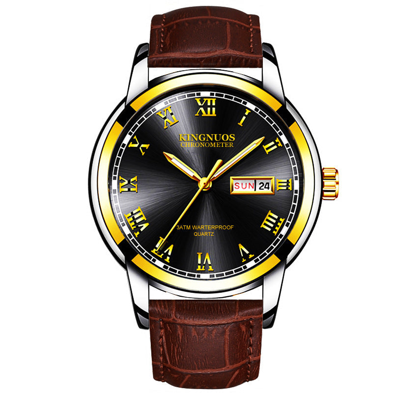 Orologio da polso Valstrend con cinturino in acciaio e calendario a doppio fuso orario, stile business e design non meccanico.