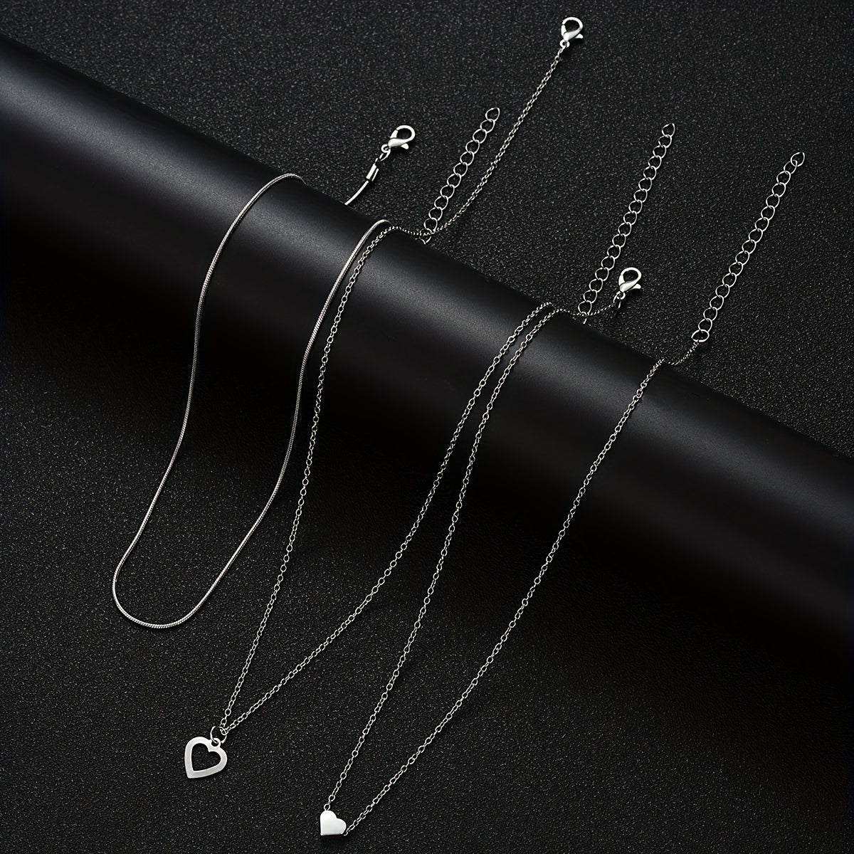 Collana con ciondoli a cuore a strati per donna, set di 3, argento zincato, stile semplice e vacanza, accessorio quotidiano e holiday