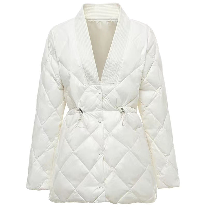 Giacca donna Valstrend in cotone imbottito a rombi, a metà lunghezza con scollo a V, modello elegante e caldo.