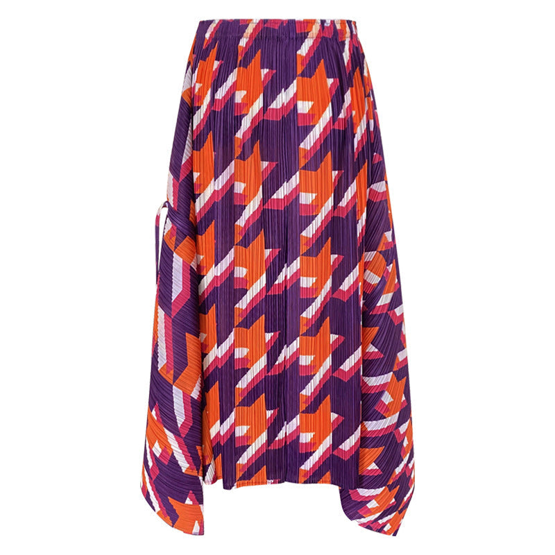 Gonna primavera Valstrend con motivo pied-de-poule a vita alta, slim fit e spacco, tessuto leggero e elegante.
