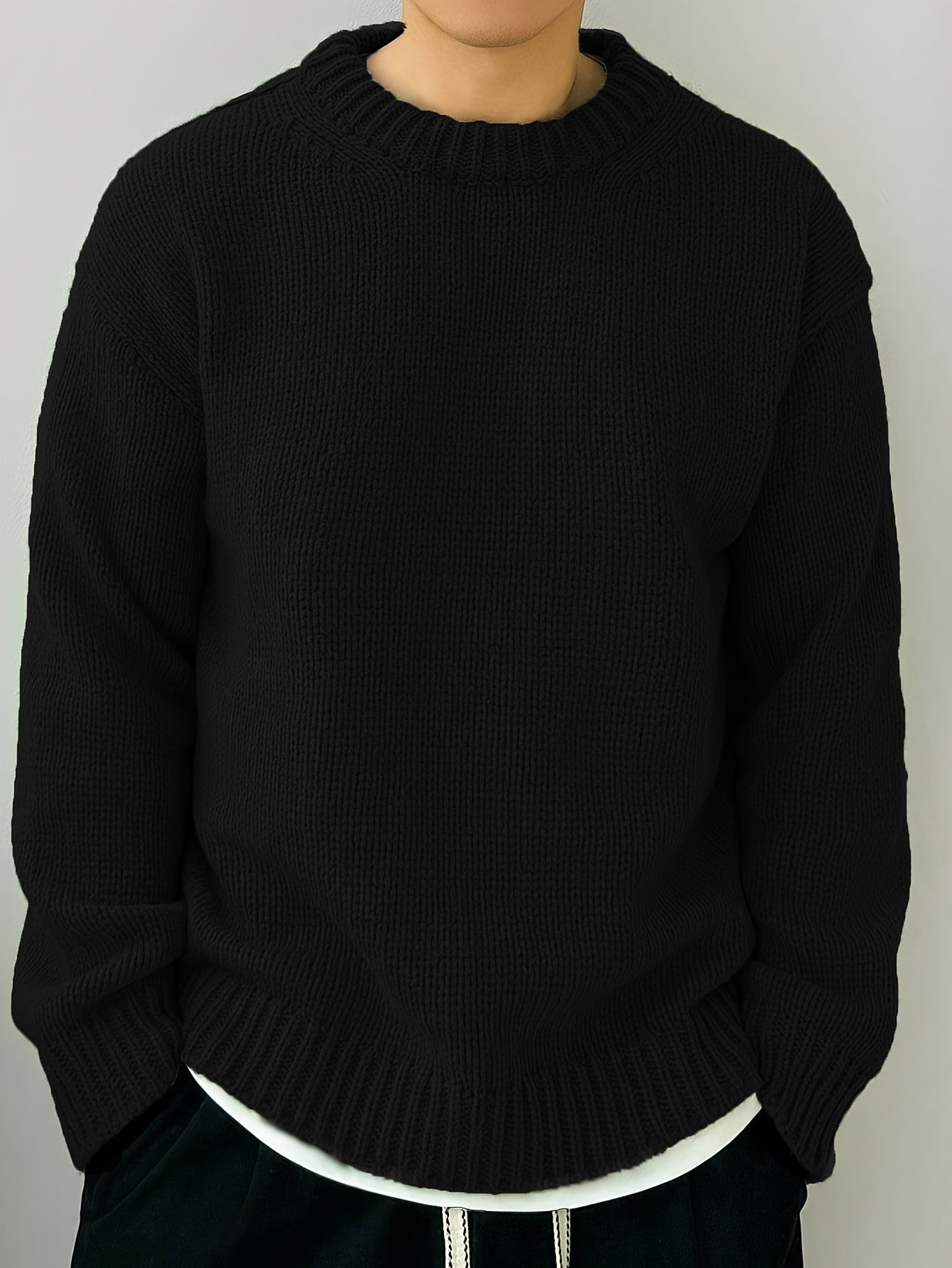 Maglione da uomo Valstrend, girocollo, lavorato a maglia solido, maniche lunghe, ideale per autunno e inverno