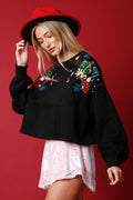 Maglione donna natalizio in paillettes con collo rotondo, stile moda Valstrend, tessuto brillante e festoso, ideale per le festività.