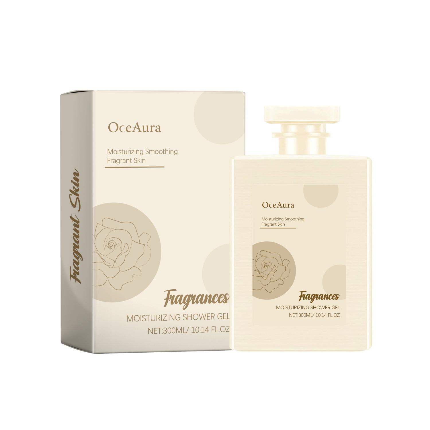 Gel doccia idratante Valstrend shop con bottiglia trasparente e tappo bianco, ideale per la cura della pelle durante la doccia