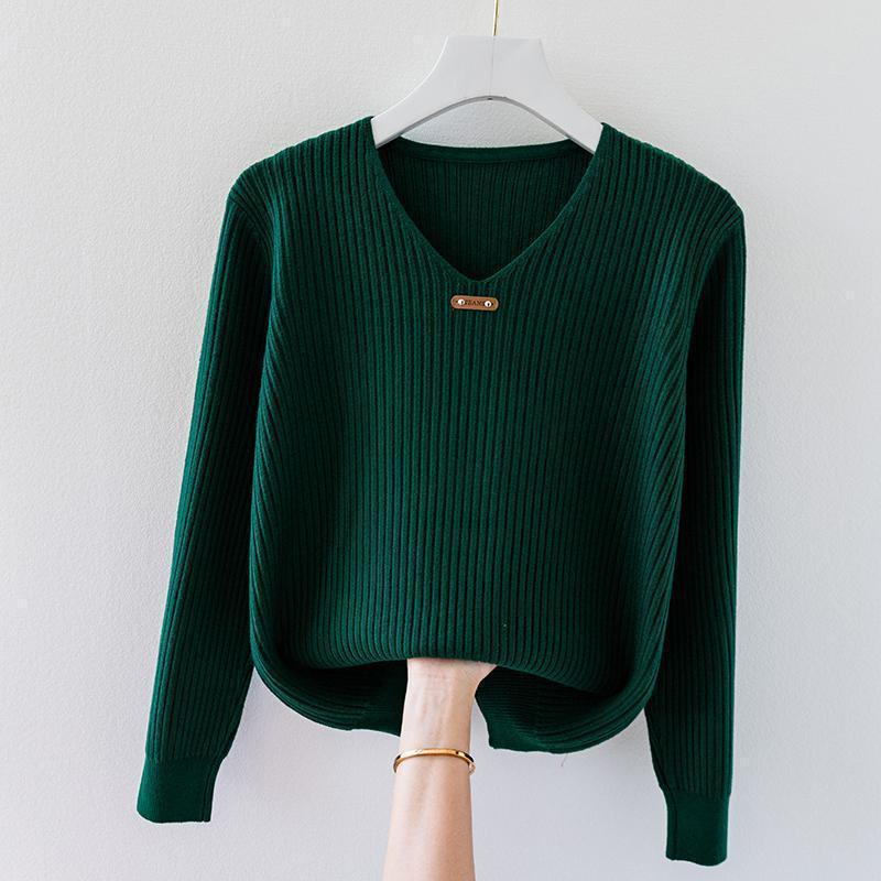 V-neck Jersey Women's Long Sleeve Loose Sweater