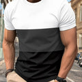 Men's Color Block Pattern Crew Neck And Short Sleeve T-shirt, Casual And Breathable Tops For Summer Outdoors Wear