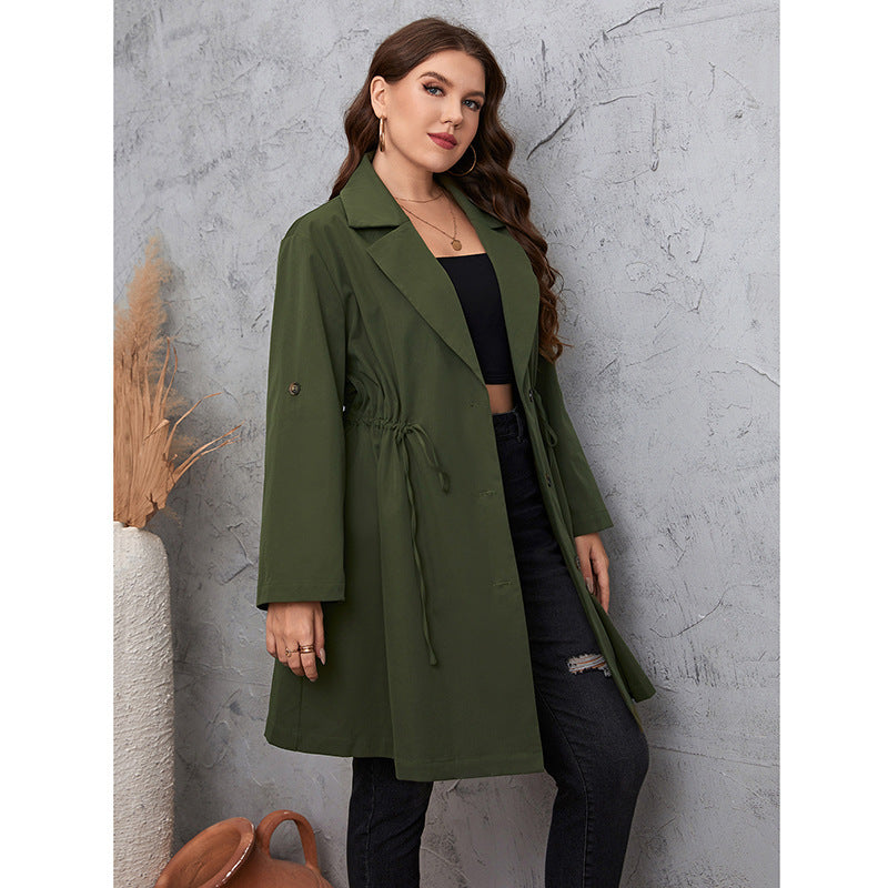 Cappotto lungo di colore solido con colletto stile semplice ed elegante, taglia grande, marca Valstrend Shop.