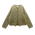 Women's Fashionable Loose Diamond Pattern Round Neck Loose Cotton Coat