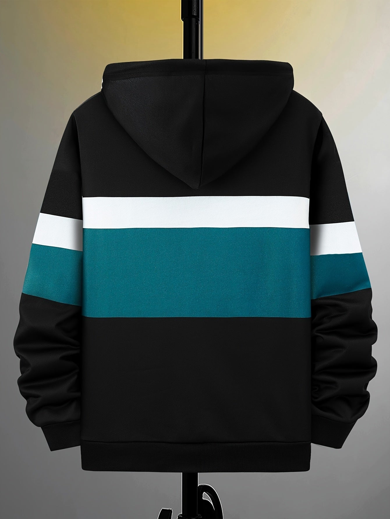 Felpa con cappuccio da uomo Valstrend, felpa grafica con lettere, blocchi di colore e coulisse, tessuto elasticizzato in poliestere e spandex.