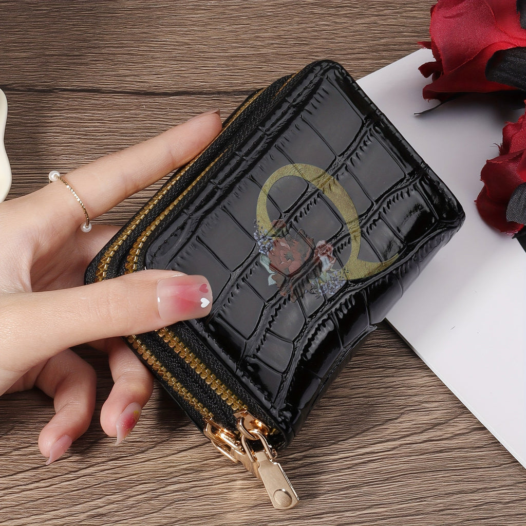 Portafoglio portacarte Valstrend con motivo floreale, compatto con zip, ideale per donne e uomini, design a fisarmonica.