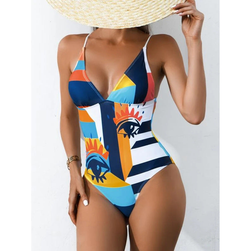 Costume da bagno bikini stampato per donna taglia comoda Valstrend, con fantasia colorata e design a due pezzi.