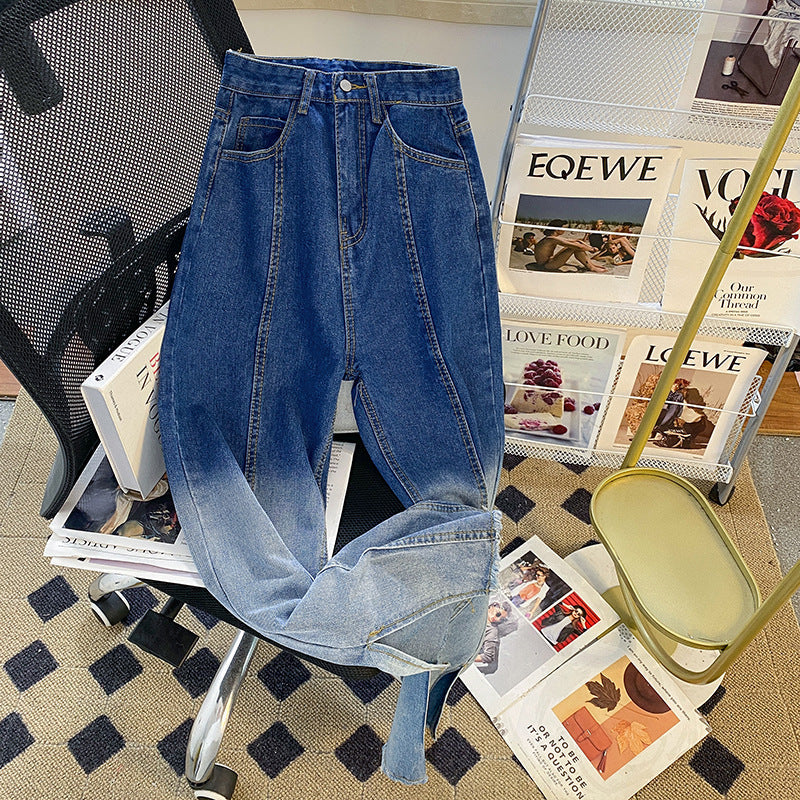 Pantaloni slim fit in denim lavato di design Sense Minority Fashion, marca Valstrend Shop, visibili con dettagli e cuciture.