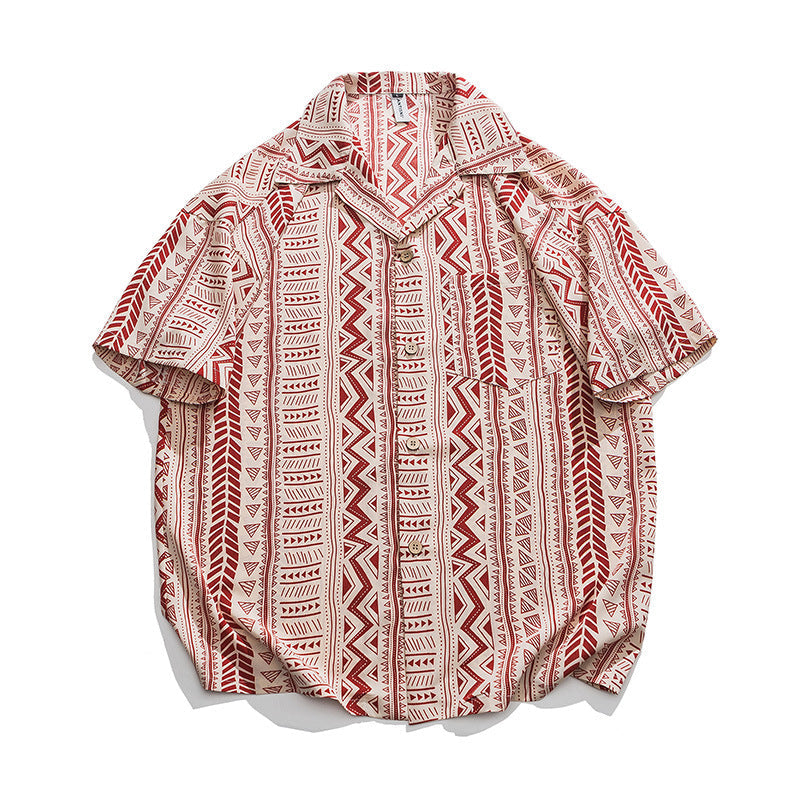 Camicia vintage a righe per uomo e donna di Valstrend, maniche corte con colletto e stampa trendy in stile retrò.