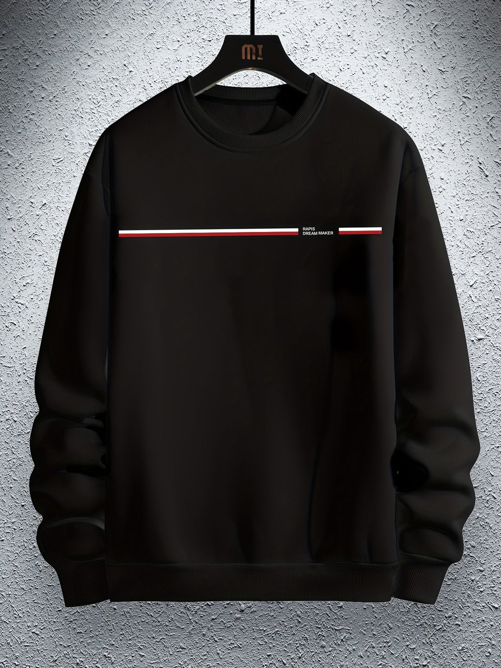 Maglione casual da uomo Valstrend con scollo rotondo, tessuto in poliestere, strisce orizzontali e lettering Parigi, vestibilità ampia.