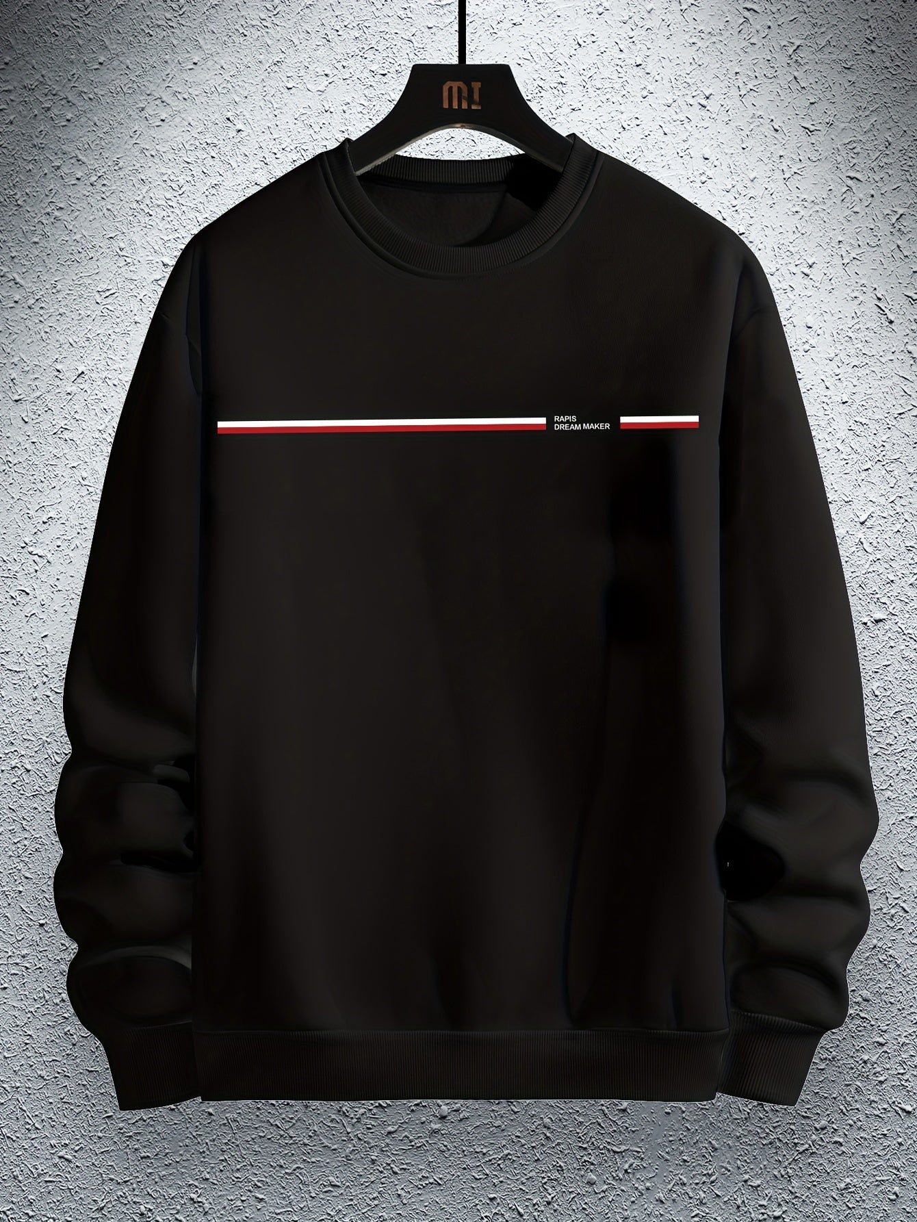 Maglione casual da uomo Valstrend con scollo rotondo, tessuto in poliestere, strisce orizzontali e lettering Parigi, vestibilità ampia.