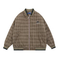 American Retro Plaid Baseball Stand Collar Coat Cotton-padded Jacket
