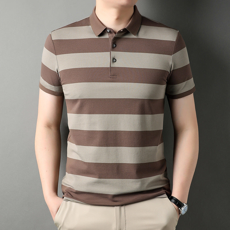 Maglietta polo da uomo a maniche corte Valstrend, con colletto e motivo a righe, stile business casual e abbigliamento all-match.