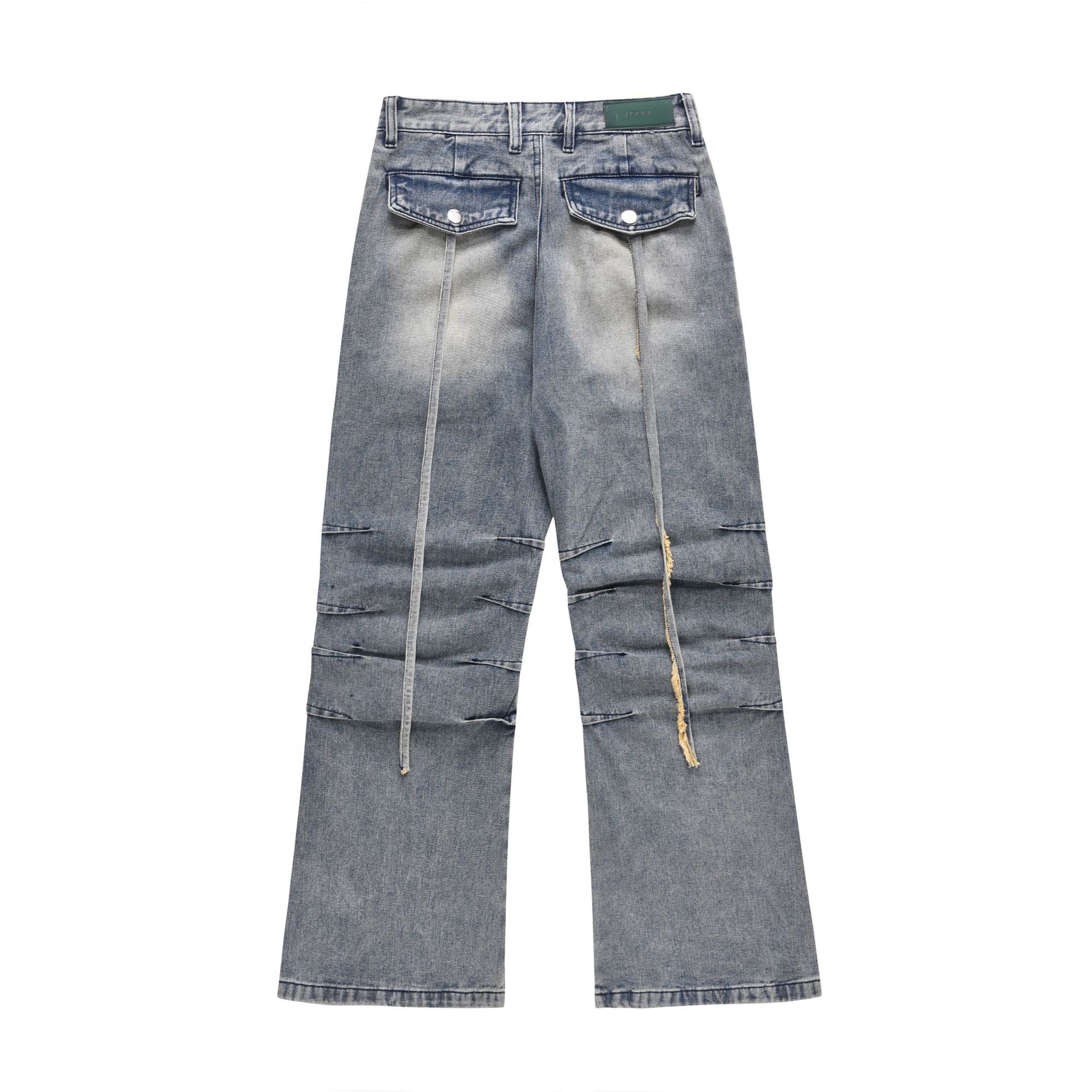 Street Retro Washed Old Pleated Loose Wide Leg Slightly Flared Crumpled Daddy Pants Cargo Jeans