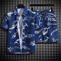 Completo da shorts e camicia stampata di moda Valstrend, abbigliamento casual da spiaggia con stampa colorata e tessuto leggero.