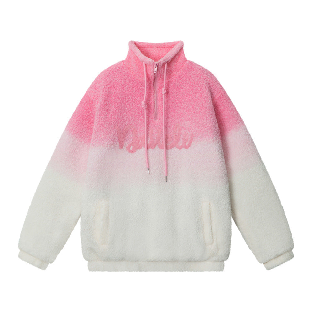 Maglione Valstrend con colletto stand e mezza zip in lana di agnello a gradiente, con rivestimento in cotone imbottito.