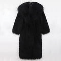Cappotto in pelle con pelliccia, colletto lungo e cravatta, stile casual e caldo, marchio Valstrend, protezione ambientale e comfort.