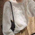 Maglione retrò bianco in mohair di alta qualità per donna, con vestibilità morbida e dettagli eleganti, marca Valstrend shop.