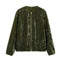 Urban Casual Green Beads Decoration Jacket Coat