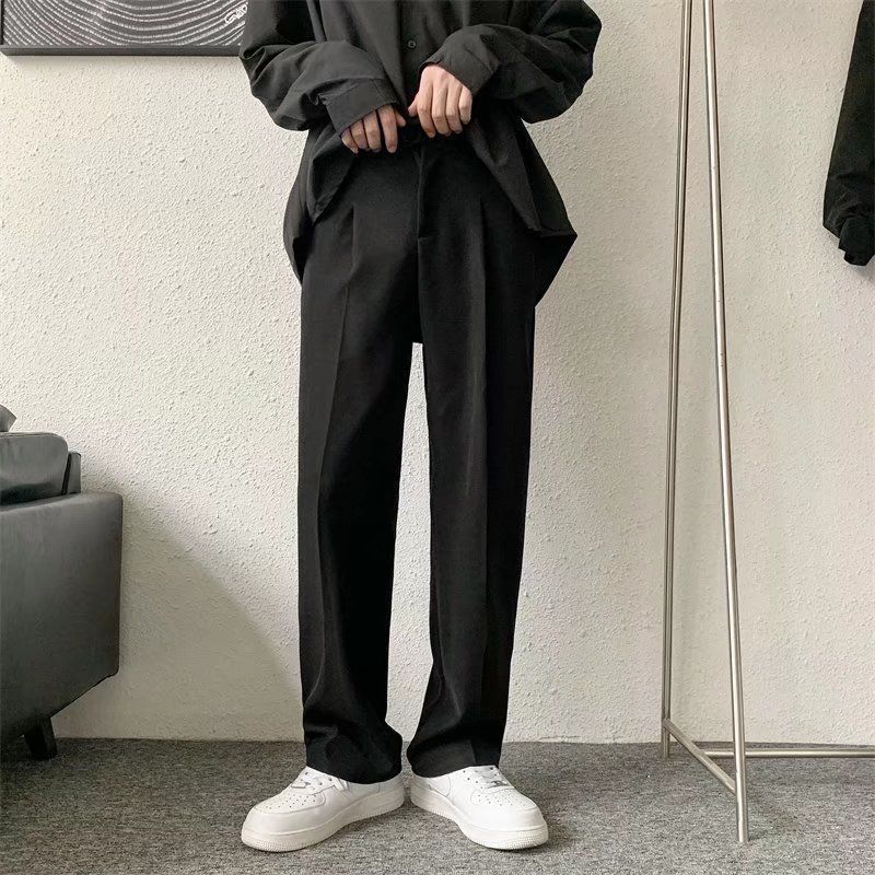Men's Trendy Loose Straight Long Pants Hong Kong Style All-matching Draping Wide Leg Leisure Suit Pants